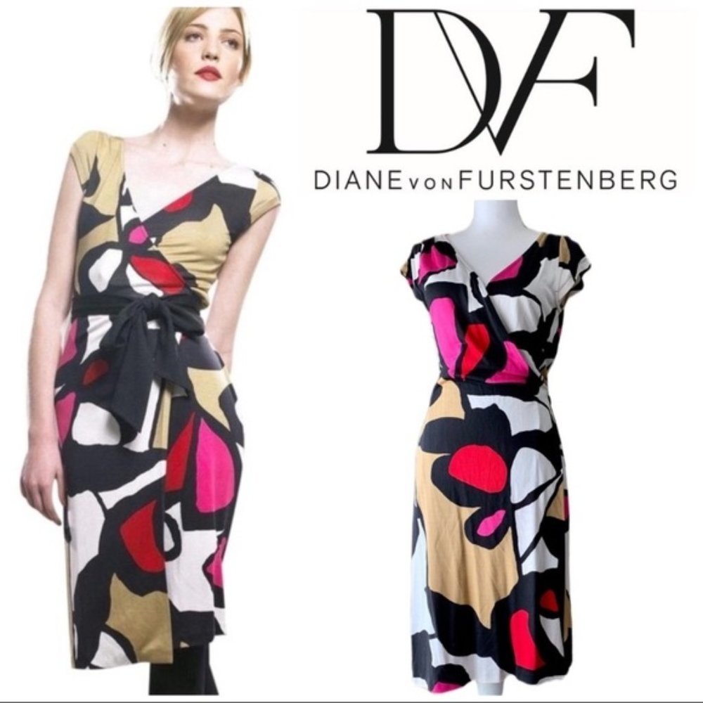 Diane von Furstenburg Abri Cap Sleeve Silk Wrap Dress Size 12